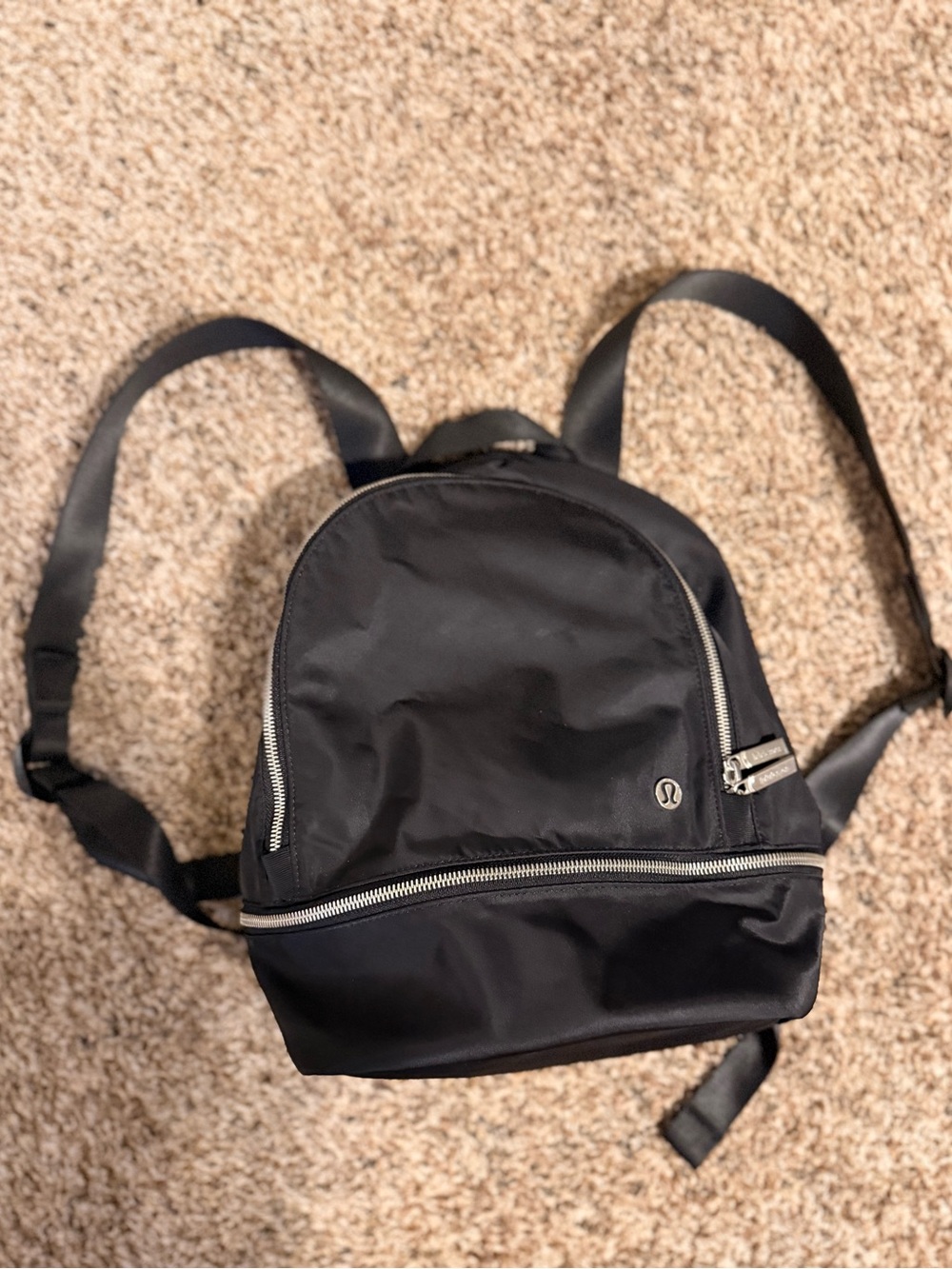 lululemon athletica Black Compact Nylon Backpack with Silver Zippers